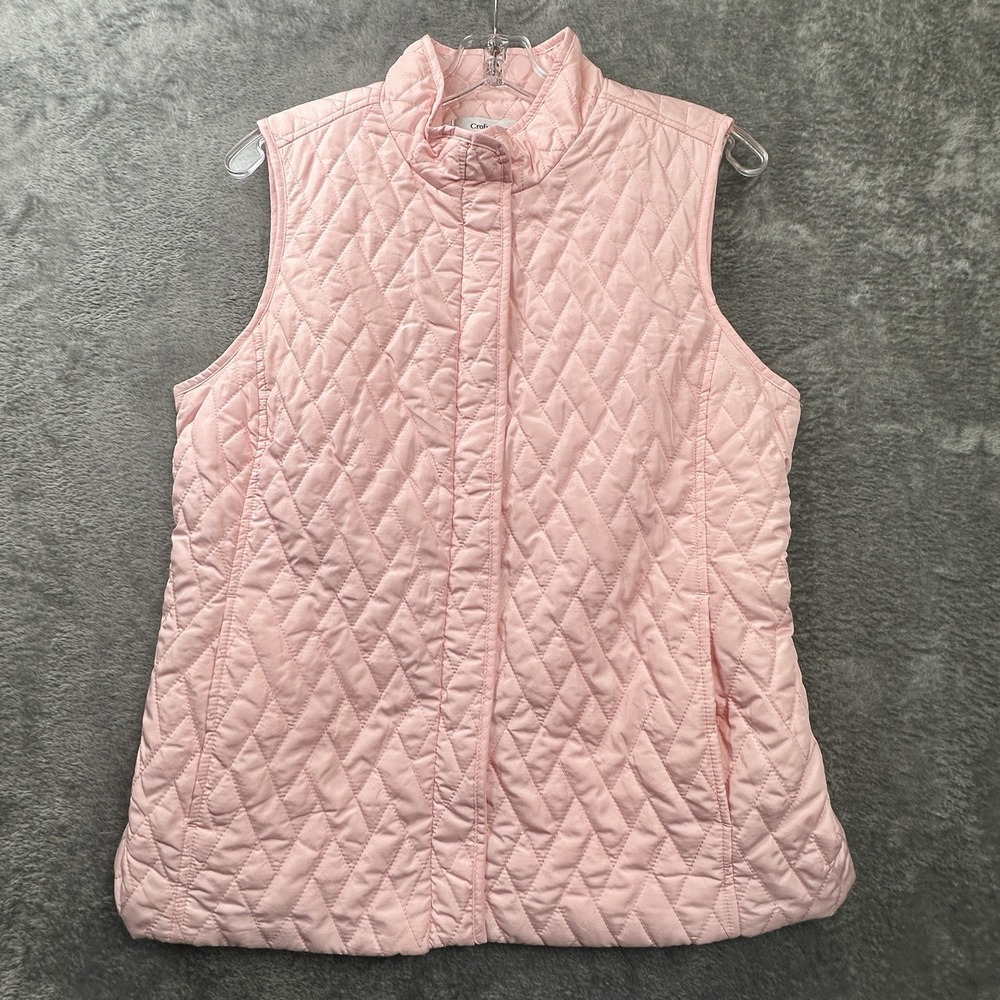 Croft Barrow Quilted Vest Women's Size Medium Pink Snap Buttons Pockets Adjust